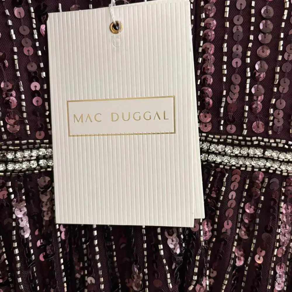 Mac Duggal Sequined Wrap Over Ruffled Cap Sleeve Gown Bu4gundy 16 NWT Style 5502